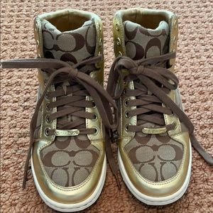 Gold Coach high top sneakers
